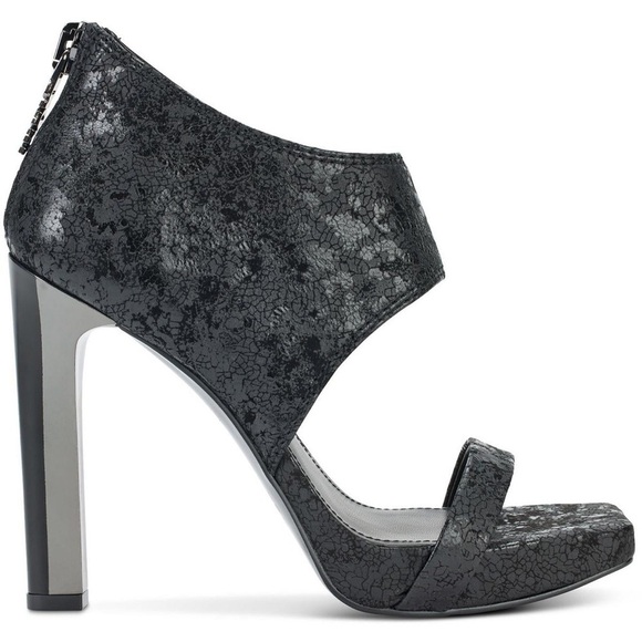 Dkny Black Gray Heels with Textured Straps and Metallic Heel - Picture 2 of 9
